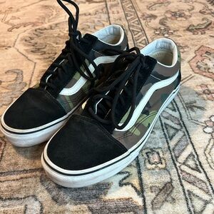 Vans Black and Green Camouflage Sneakers